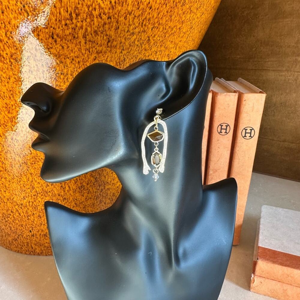 Gold Brown, and Silver Statement Earrings- vintage bohemian look, classic style